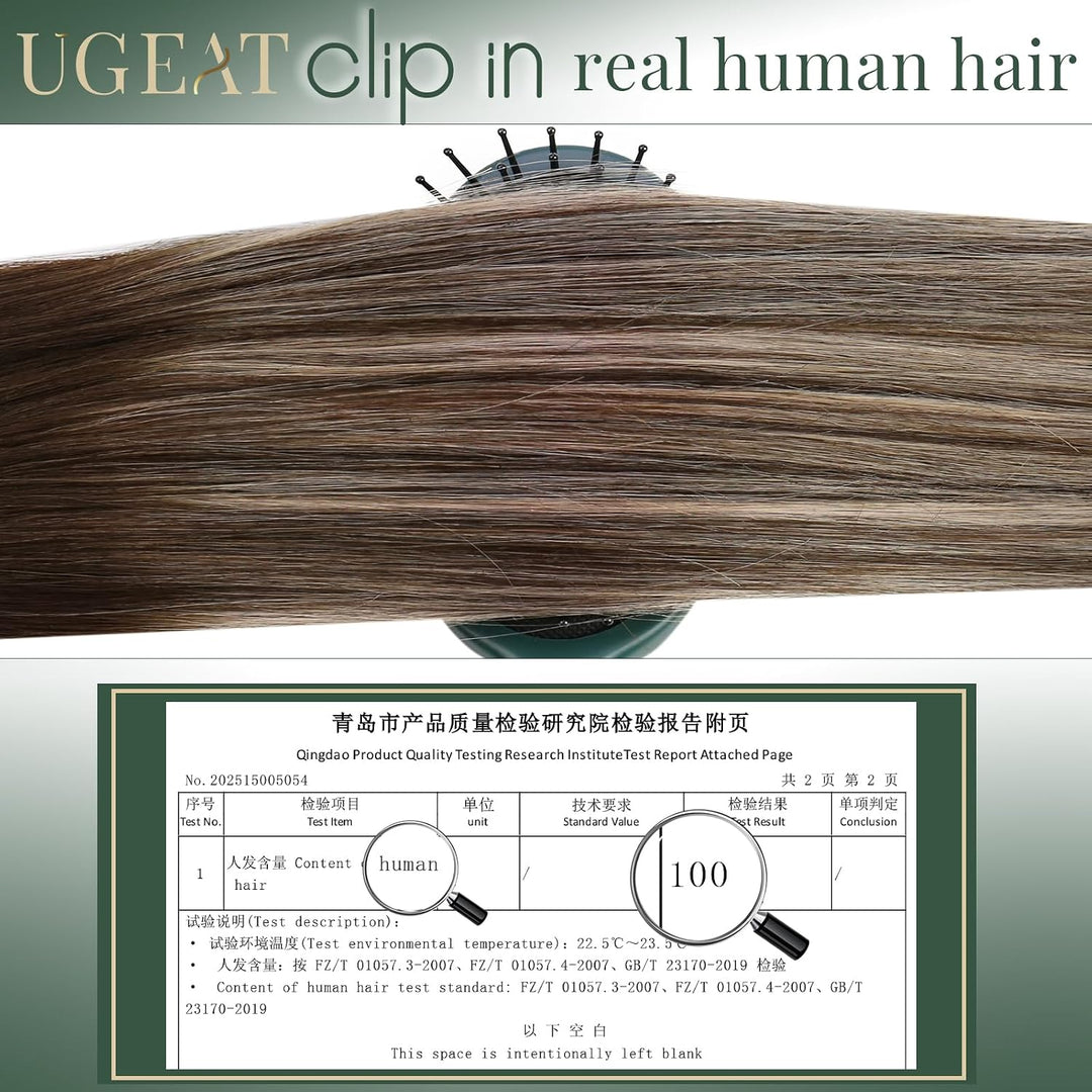 Ugeat Clip in Extensions Echthaar Aschblond 45 cm Balayage Dunkelbraun Glatt Echthaar Clip in Extens