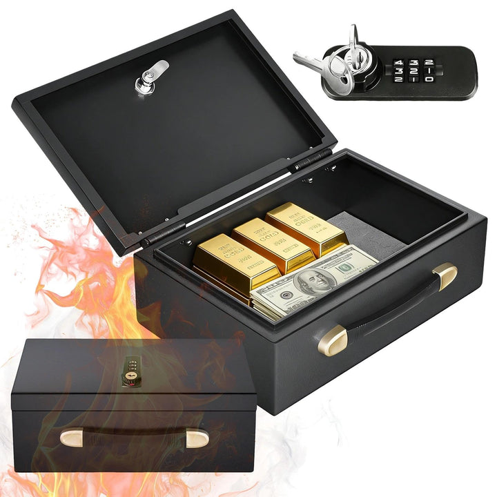 Feuerfeste Dokumentenbox mit Zahlenschloss &amp; Schlüsseltresor, Sicherer Safe für Zuhause &amp; Büro, Stah