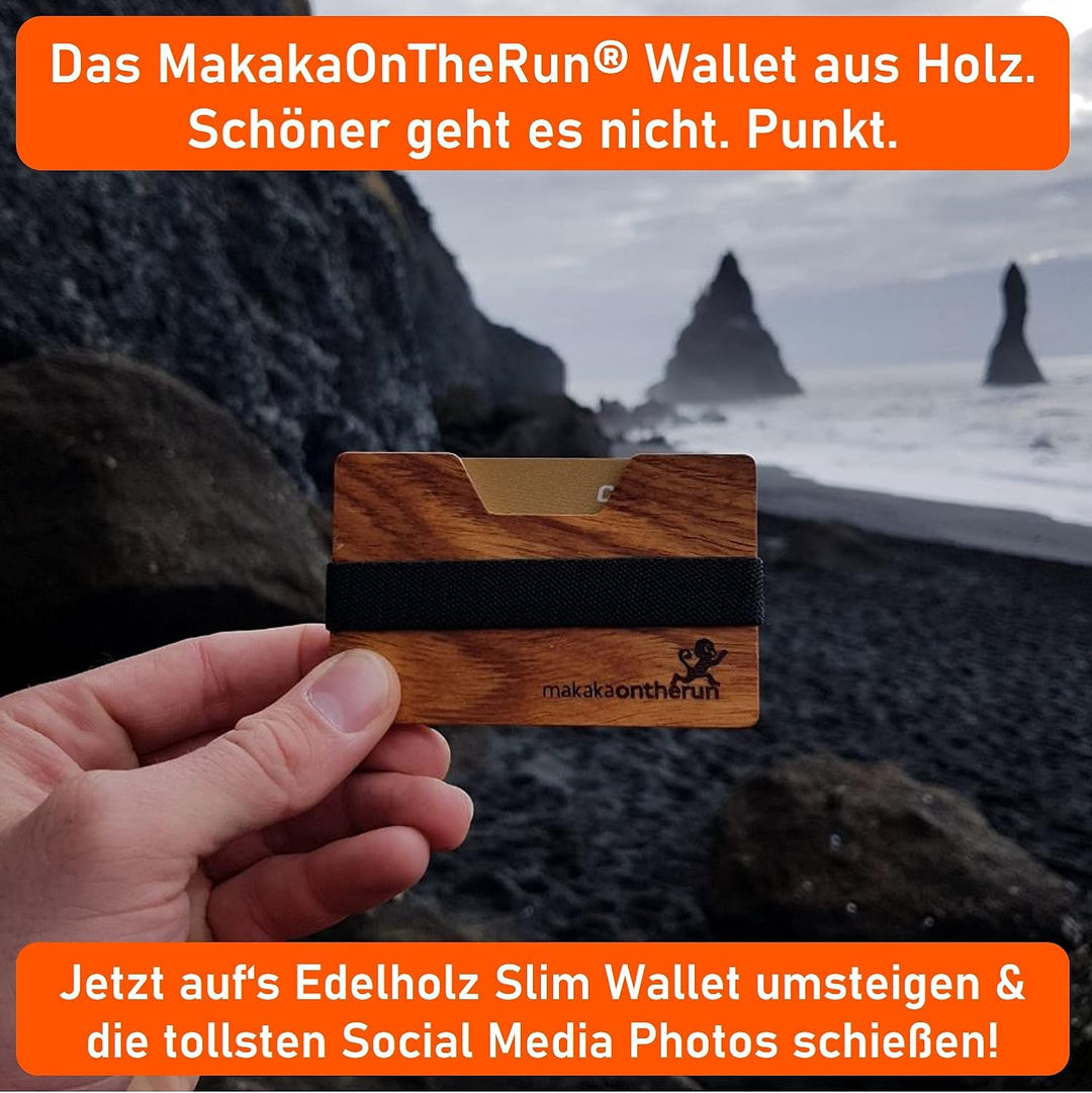 MakakaOnTheRun Holz Kartenetui (Walnuss): Kleines Holz Portemonnaie, Slim Wallet Kreditkartenetui, G