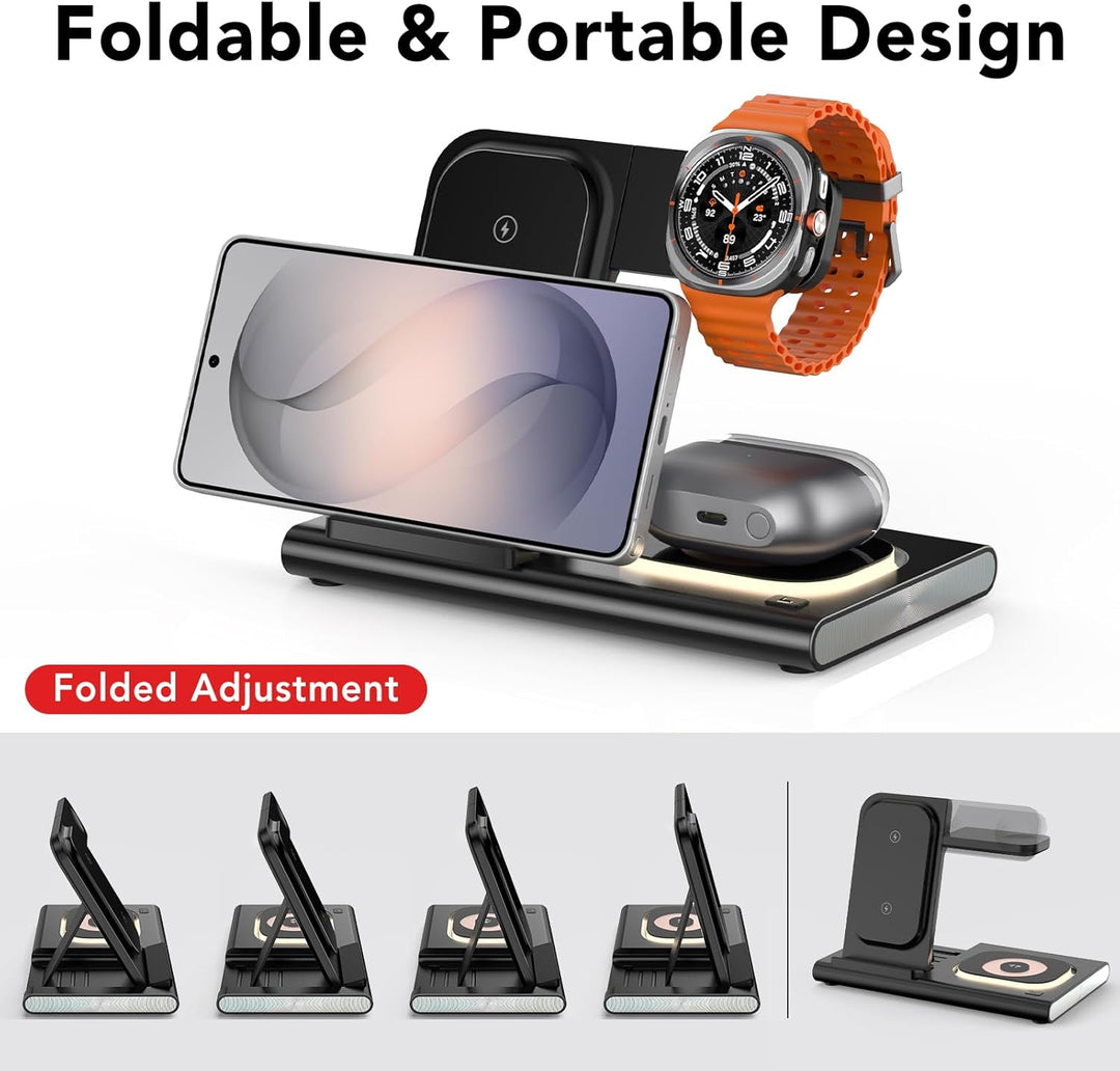 3 in 1 Ladestation für Samsung[Faltbar & Nachtlicht], Induktive Ladestation für Samsung S26/S25/S24/