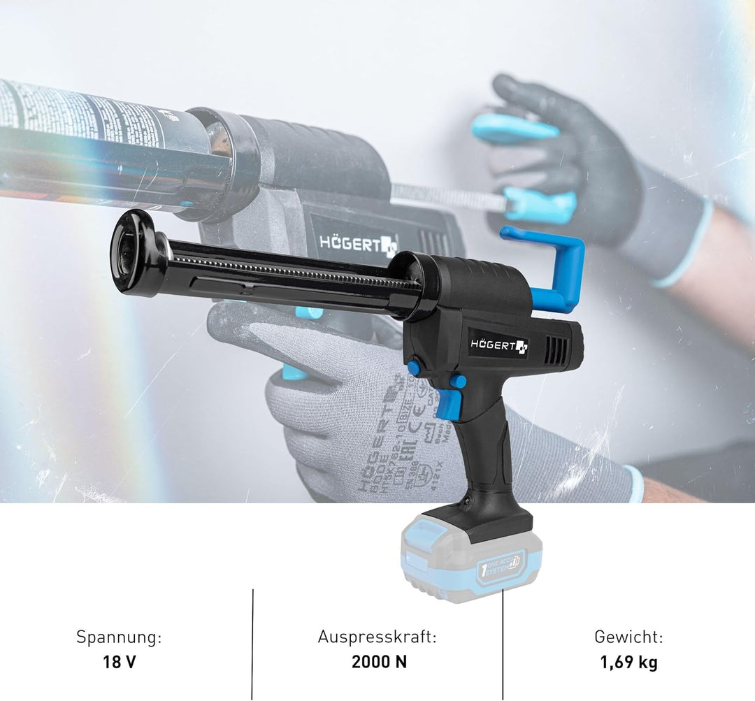 HÖGERT TECHNIK Akku-Kartuschenpresse 18V, 2500 N Auspresskraft, Tropfstopp-System, 300 ml Kapazität,