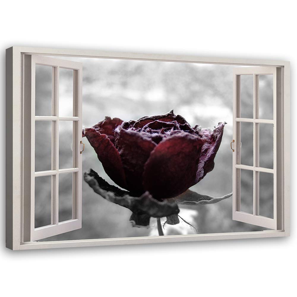 Feeby Leinwandbild 3D Illusion Bild Kunstdruck Rose schwarz-weiss 30x20 cm 30L x 20B cm M_14784, 30L