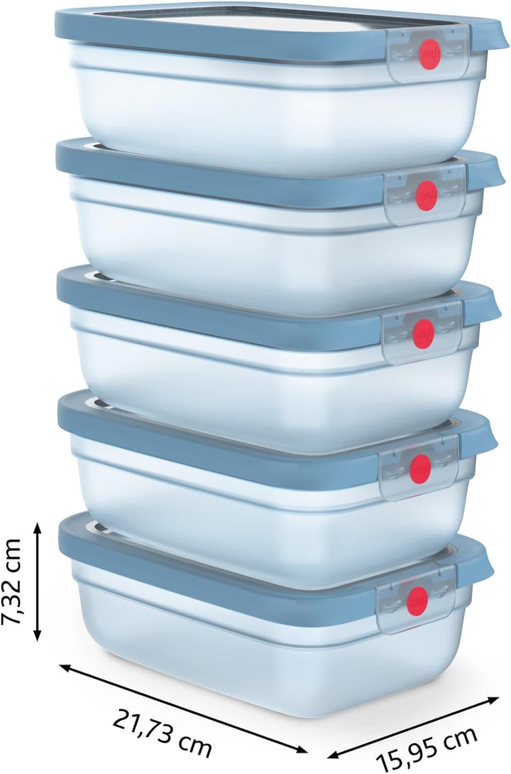 EMSA oneClick Frischhaltedosen, Meal Prep Set 5 x 1,2L, Lebensmittel 2 x länger frisch, 100% dicht,