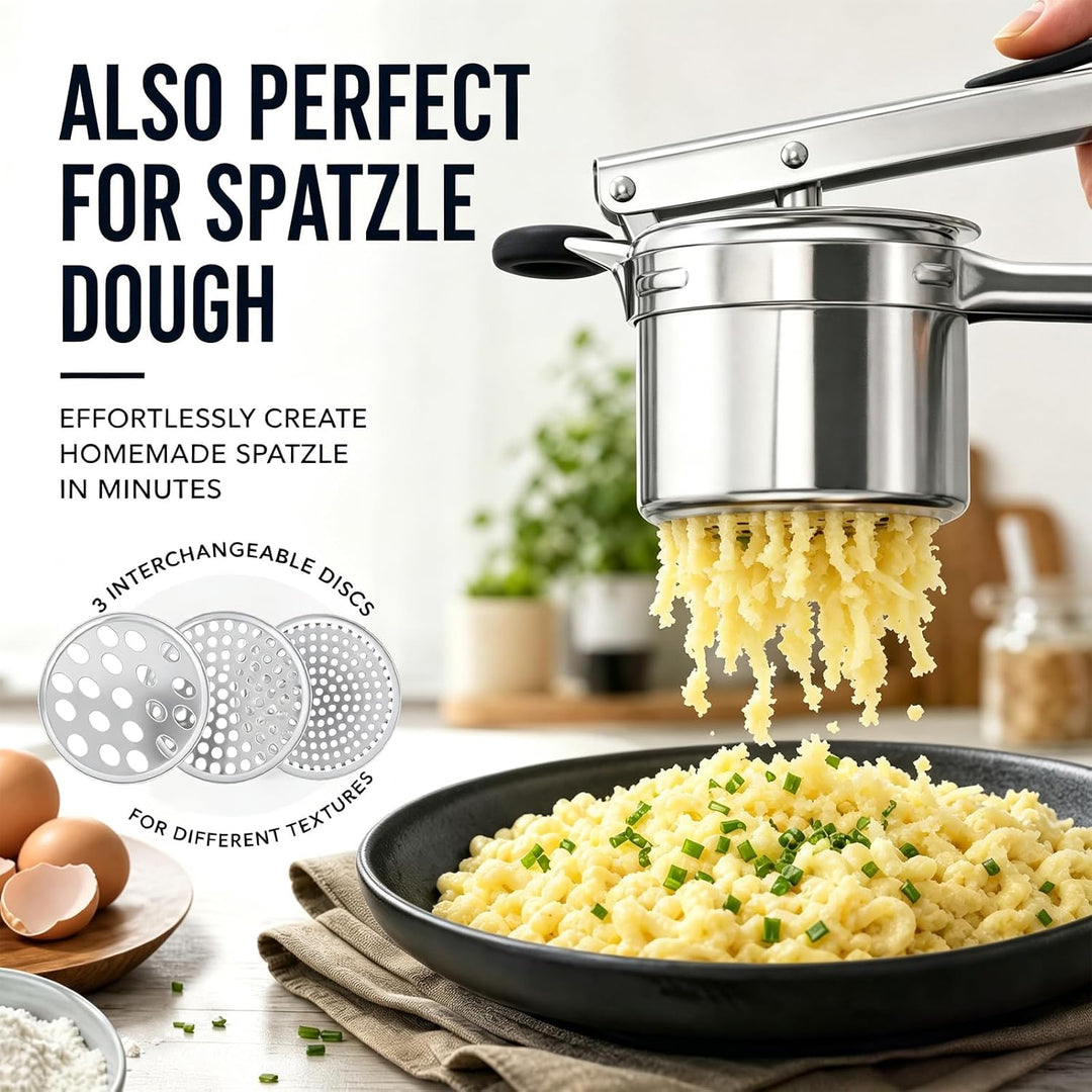 Kartoffelpresse Edelstahl SpäTzlepresse Mit 3 Austauschbaren Lochscheiben 450 Ml Kartoffelquetsche M