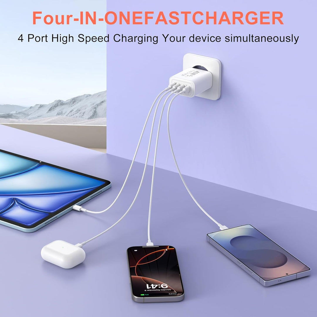 40W Ladegerät USB C Mehrfach, 2Pack 4 Port USBC Stecker Netzteil Ladeadapter Adapter Kompatibel mit