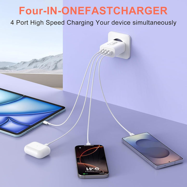 40W Ladegerät USB C Mehrfach, 2Pack 4 Port USBC Stecker Netzteil Ladeadapter Adapter Kompatibel mit