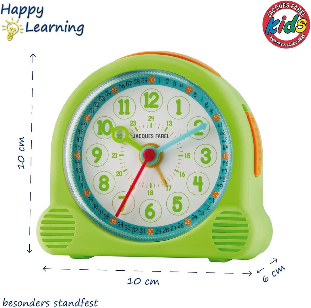 JACQUES FAREL Happy Learning Kinder-Wecker Lernwecker Jungen Mädchen Grün Hellblau ohne Ticken mit L