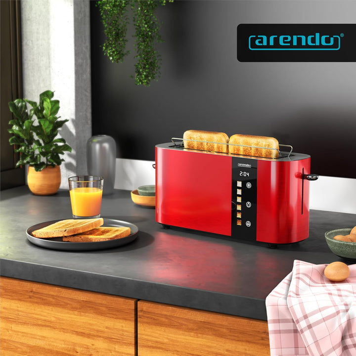 Arendo - Edelstahl Toaster 2 Scheiben Langschlitz - Touchscreen – Doppelwandgehäuse – Integrierter B
