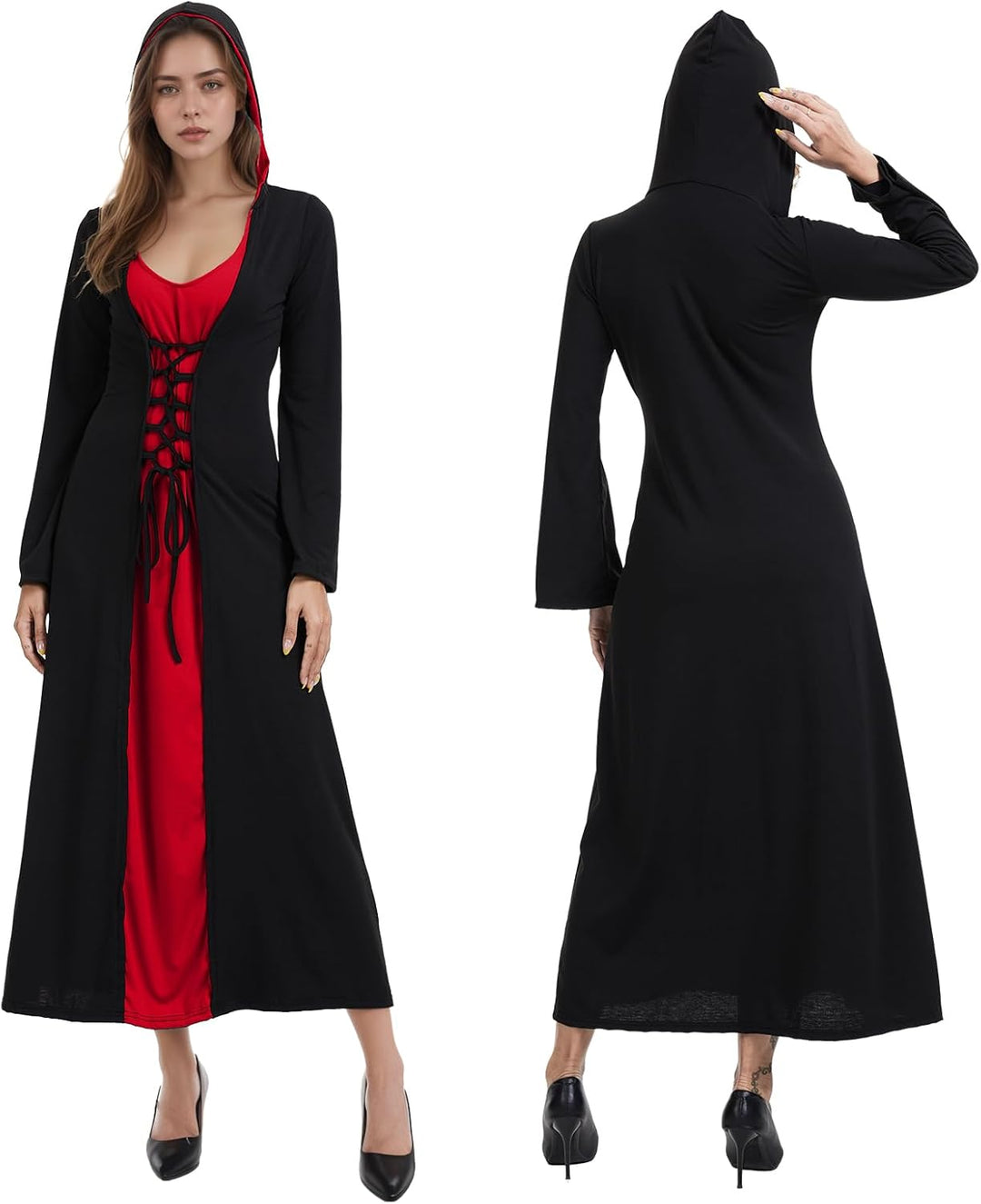 FSUJWOA Frauen Halloween Kostüme für Erwachsene mittelalterlich Kapuze Maxi Kleid für Frauen Mode Ro