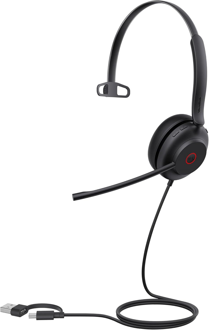 Yealink UH35 USB Headset mit Mikrofon, Mono Headset mit Geräuschunterdrückung, Computer Headset für