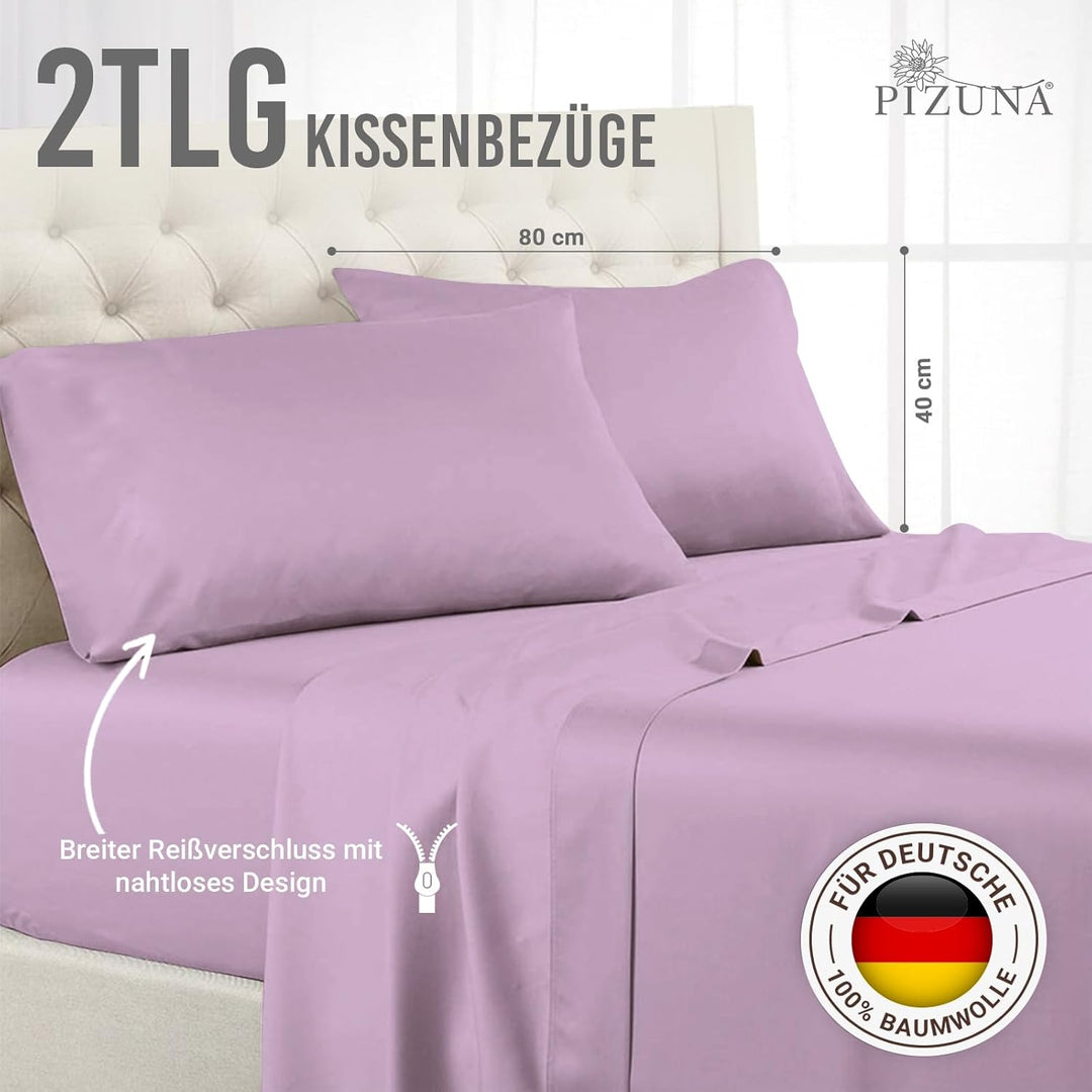 Pizuna Luxuriöser Soft-Satin 2er Pack Kissenbezug 40x80 cm Neues Lila, 600 Fadenzahl Baumwolle Kisse