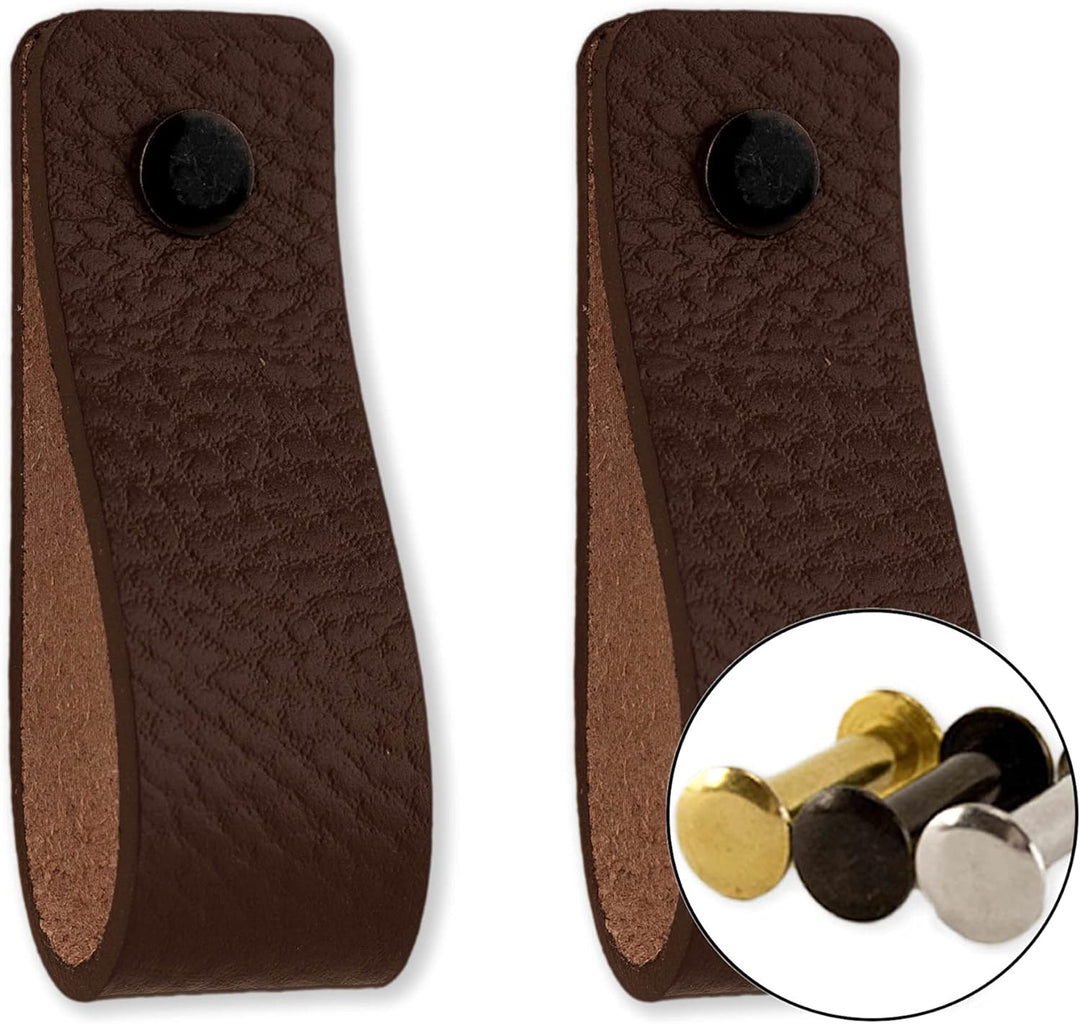 Brute Strength - Ledergriffe für Möbel - Braun - 12 Stück - 16,5 x 2,5 cm - Schrankgriff, Türgriff f