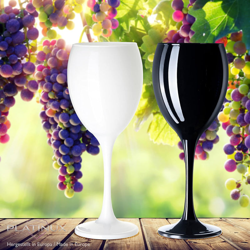 PLATINUX Schwarze & Weisse Weingläser aus Glas Wasserglas Set 6 Teilig 130ml (max. 320ml) Getränkegl