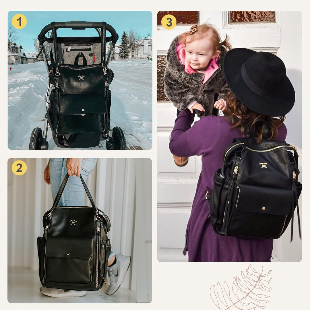 MISS FONG Wickelrucksack Wickeltasche Rucksack Gross Baby Rucksack Kinderwagen Mom Mummy Bag Leder W