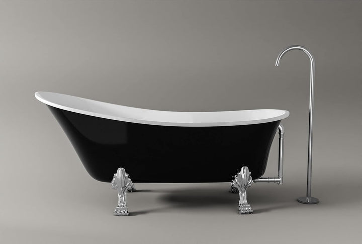 Freistehende Badewanne PARIS Acryl - 176 x 71 cm - Schwarz glänzend - Metallfüsse & Standarmatur wäh
