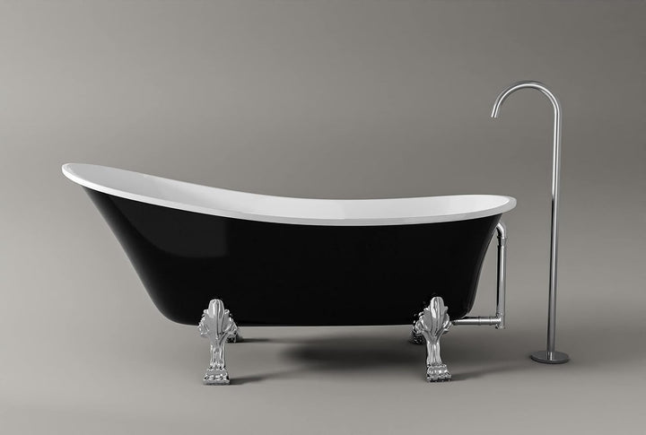 Freistehende Badewanne PARIS Acryl - 176 x 71 cm - Schwarz glänzend - Metallfüsse &amp; Standarmatur wäh
