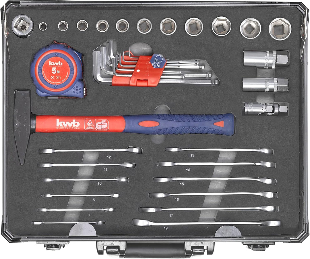 kwb Werkzeugkoffer aus robustem Aluminium inkl. 51-tlg. hochwertigem Werkzeug-Set als perfekte Grund