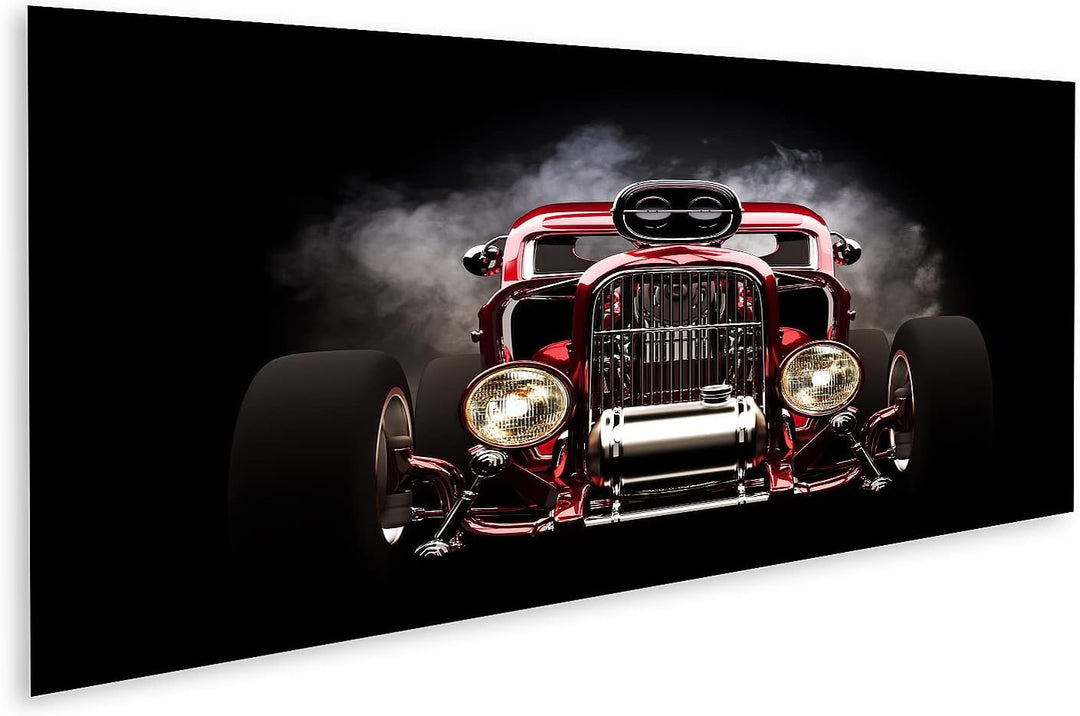 islandburner Bild auf Leinwand Roter Hotrod Mit Rauch Vor Schwarzem Hintergrund Bilder Wandbilder Po