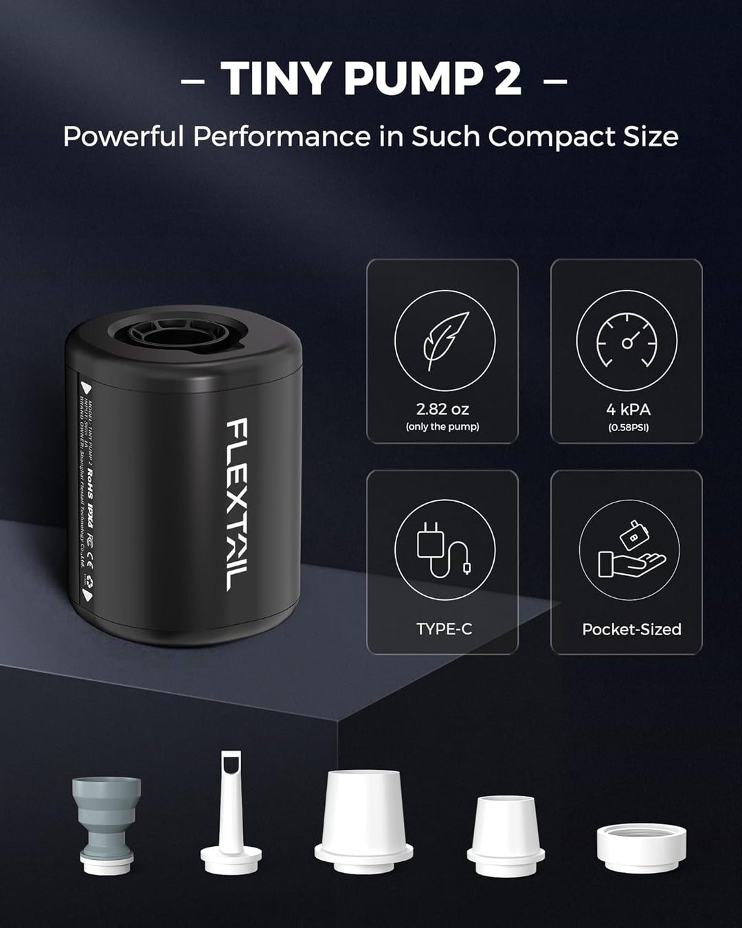 FLEXTAILGEAR Tiny PUMP2 X, Elektrische Luftpumpe mit 1300mAh Akku, Tragbare Kompakte Mini Pumpe USB