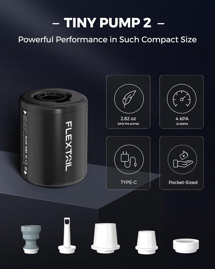 FLEXTAILGEAR Tiny PUMP2 X, Elektrische Luftpumpe mit 1300mAh Akku, Tragbare Kompakte Mini Pumpe USB