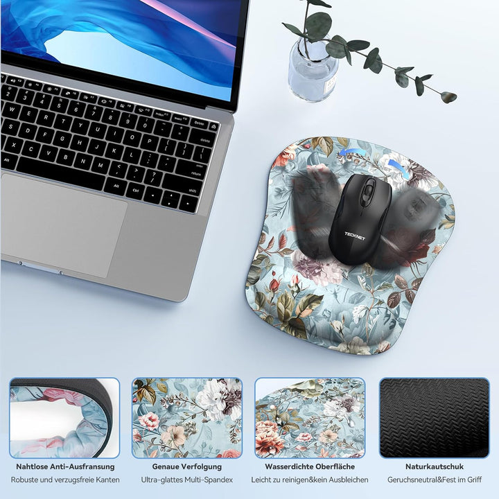 TECKNET Mauspad mit Handauflage, Gelkissen Mousepad und Ergonomische Memory Foam Tastatur Handgelenk