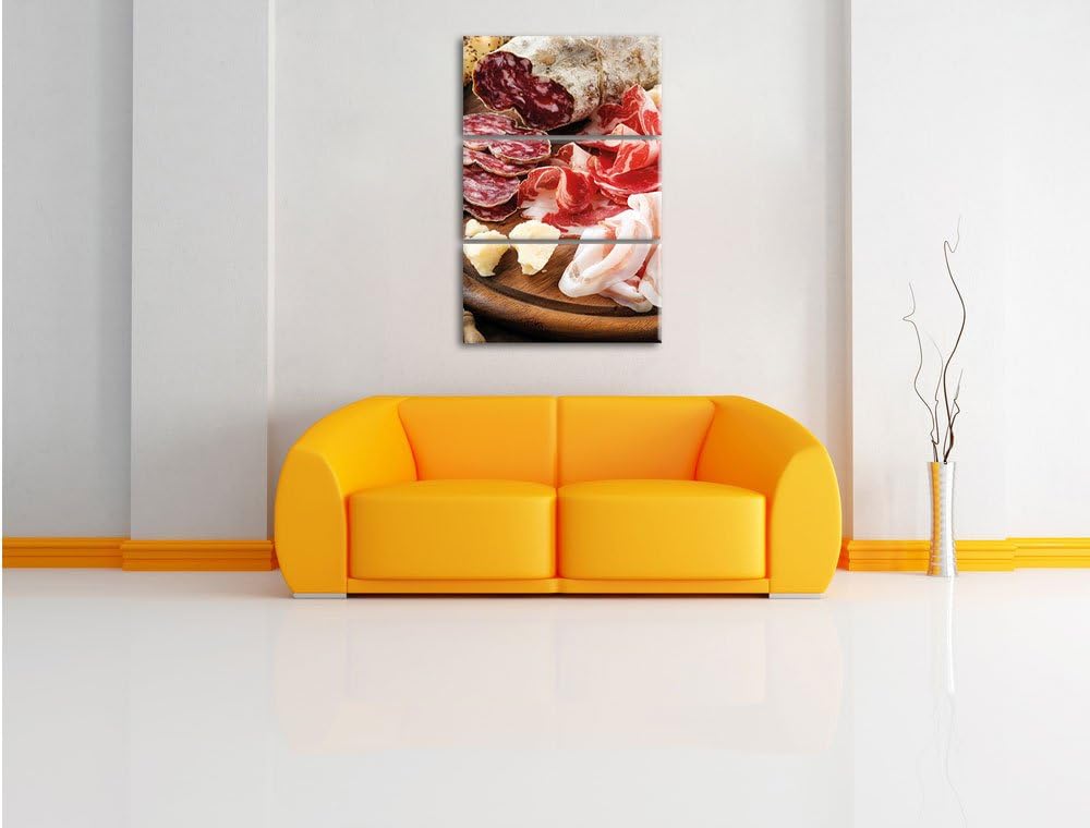 Pixxprint Brotzeit mit Wurst 3-Teiler Leinwandbild 120x80 Bild auf Leinwand