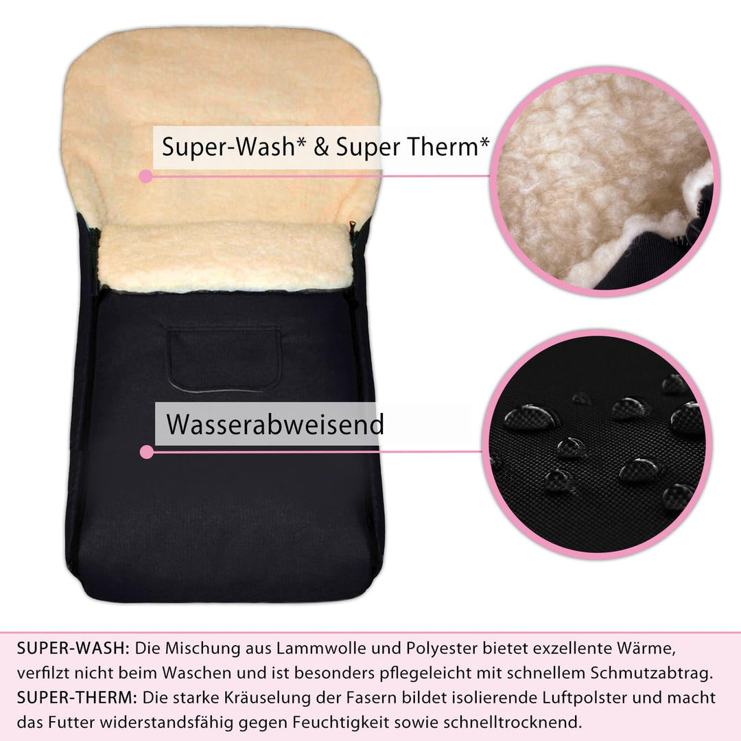 Baby-Joy Fusssack KAI XL 105cm FILZFREI | Lammwolle/Polyester Thermofusssack Buggy Kinderwagen Schli
