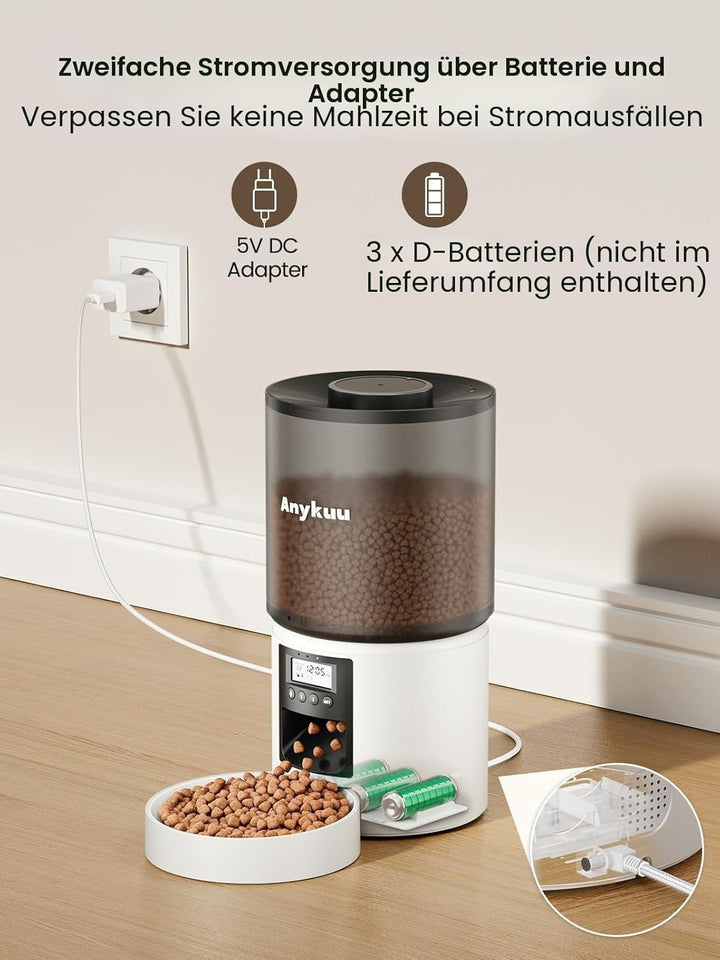 Anykuu Futterautomat Katze & Hund 4L Pet Feeder Cat mit Timer & Portionskontrolle 1-6 Mahlzeiten pro