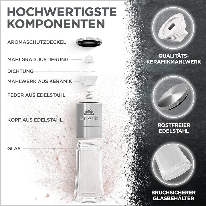 Edelstahl Salz und Pfeffermühle Set mit Keramikmahlwerk - stufenlos einstellbar, Pfeffer und Salzmüh