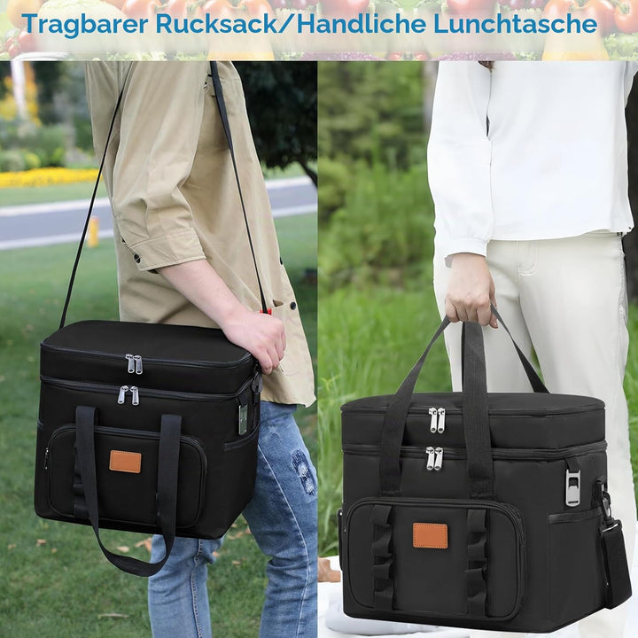Kühltasche, 30.7L Doppel-Kühltasche Gross Faltbar, Thermotasche Hält Warm & Kalt, Picknicktasche mit