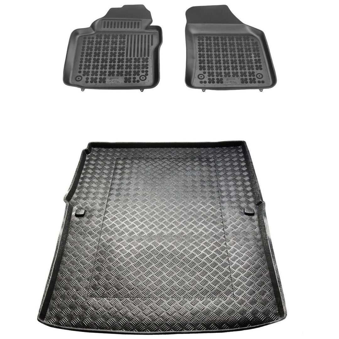 MOTOS Satz Gummifussmatten und PE Kofferraumwanne für Volkswagen Caddy III 2004-2015 Verbessern Sie