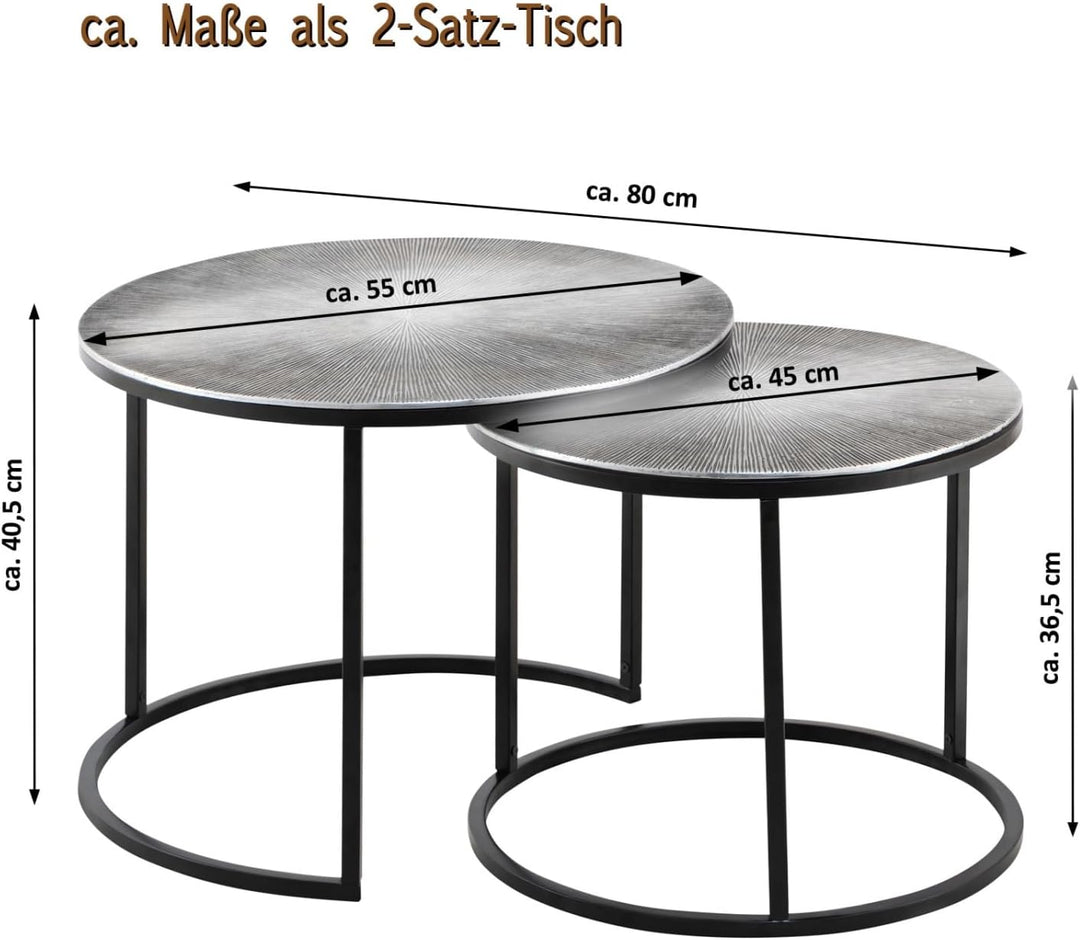 casamia Couchtisch Carlton Metall rund 2er ø55u.45cm Beistelltisch Set