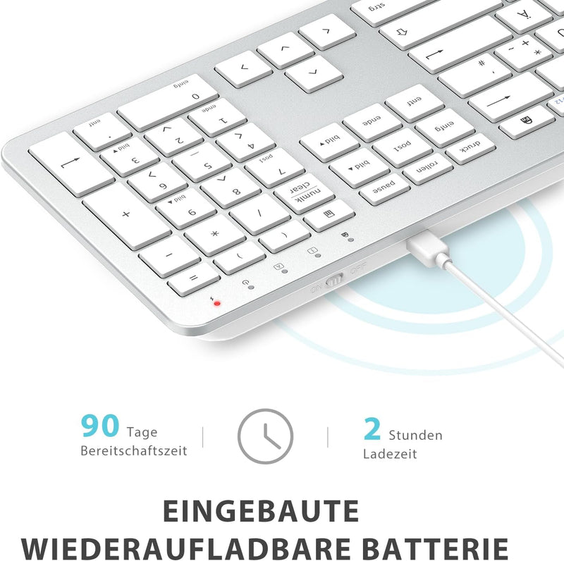 Tastatur Maus Set Kabellos, iClever Wiederaufladbare Funktastatur, Deutsch QWERTZ Layout, 2.4 GHz Fu