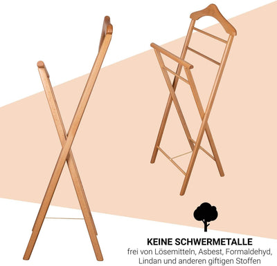 Herrendiener Kleiderbutler Kleiderständer Stummer Diener aus Holz klappbar und leicht (Natur lackier