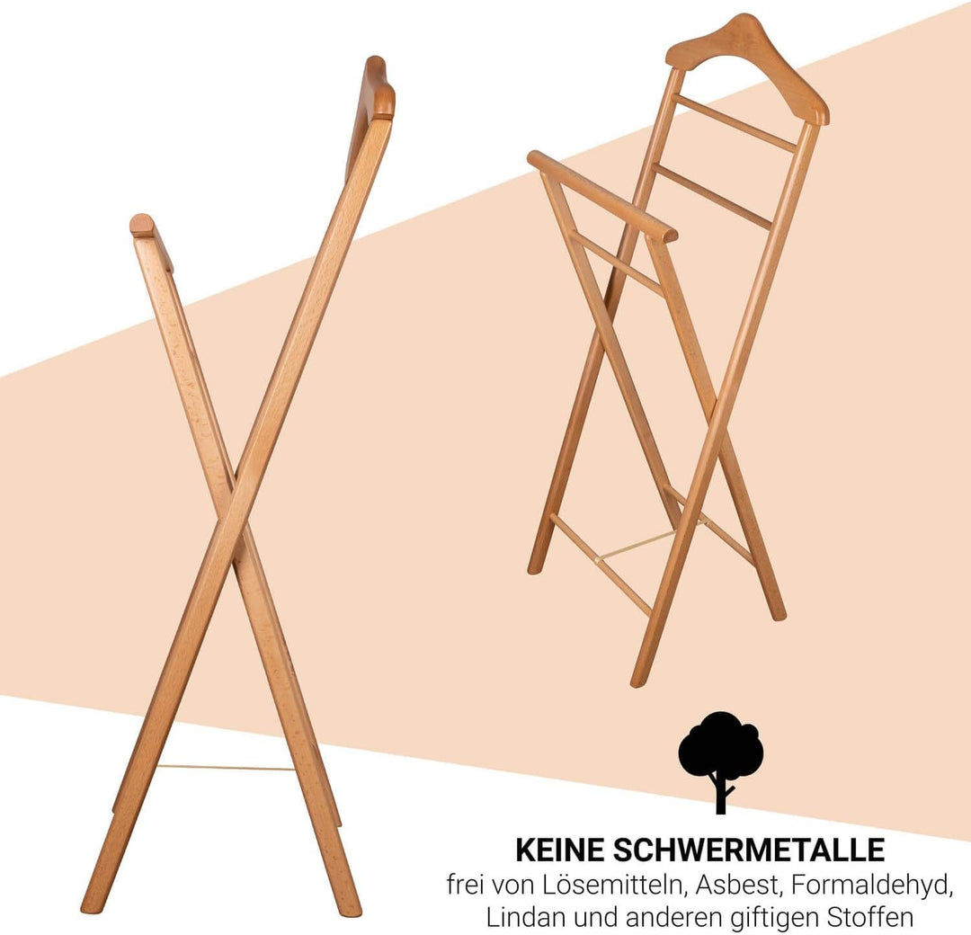 2x Herrendiener Kleiderbutler Kleiderständer Stummer Diener aus Holz klappbar und leicht (Natur lack