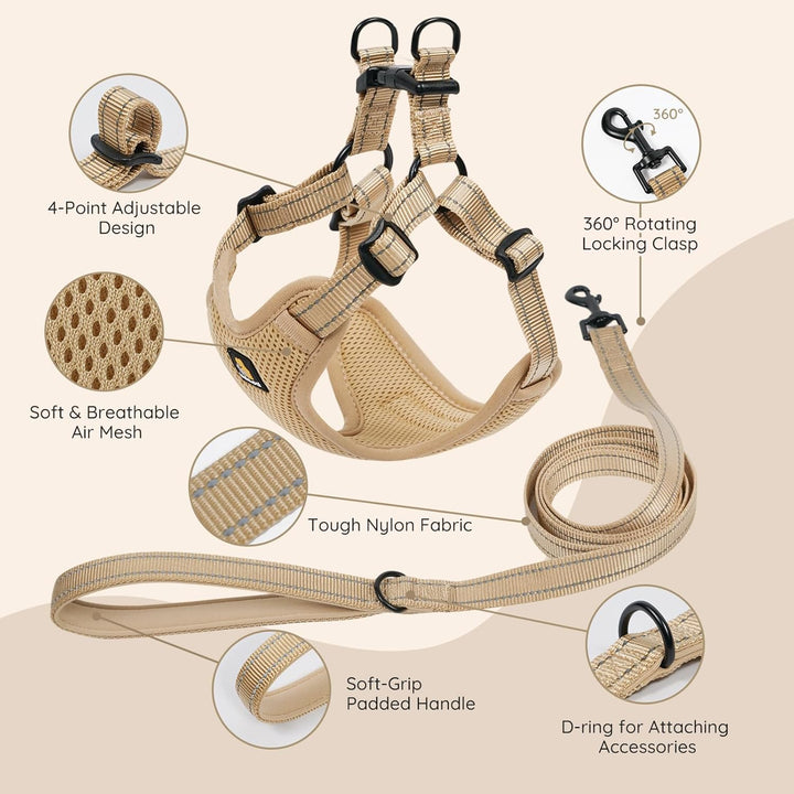 BELLA & PAL Hundegeschirr und Leine Set, Step-in Design mit atmungsaktivem Air-Mesh, reflektierenden
