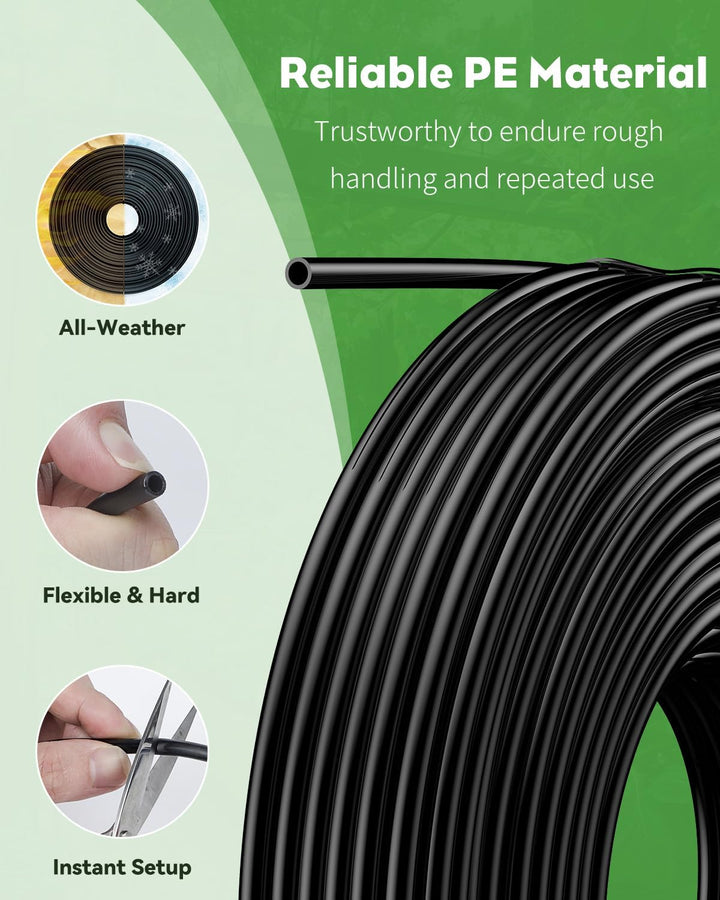 Pawfly 152 m 6,35 mm Tropfbewässerungsschlauch, schwarze PE-Rohrrolle für Gartenbewässerung, Blindro