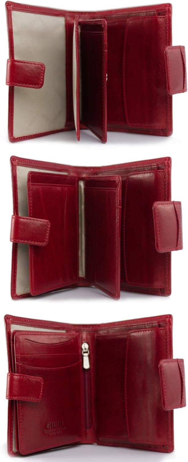 GIUDI ® - Damen Geldbörse aus Rindsleder, Geldbörse, Kreditkartenfach, echtes Leder Rot, Rot