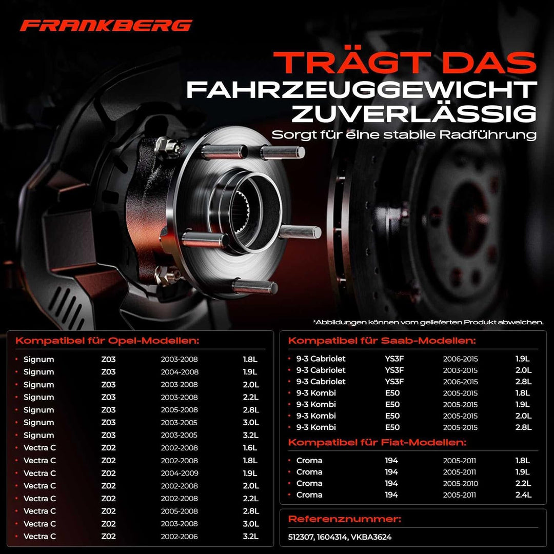 Frankberg 2x Radnabe Radlagersatz Hinterachse Kompatibel mit Vectra C 1.6L-3.2L 2002-2009 Croma 194