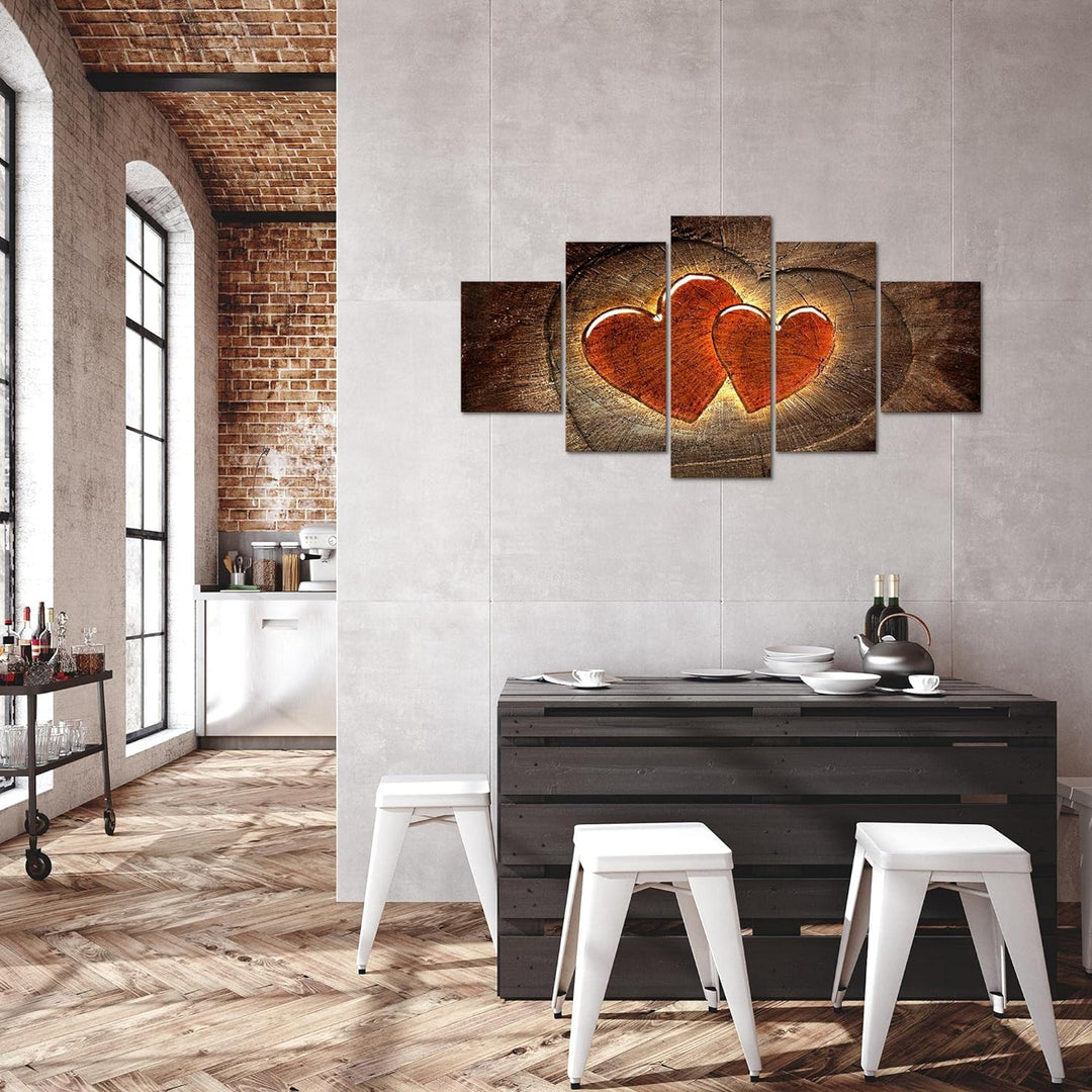 Runa Art Bild Wohnzimmer Schlafzimmer Herzen Holz 5 Teilig Abstrakt Braun Rot Wandbilder auf Vlies L