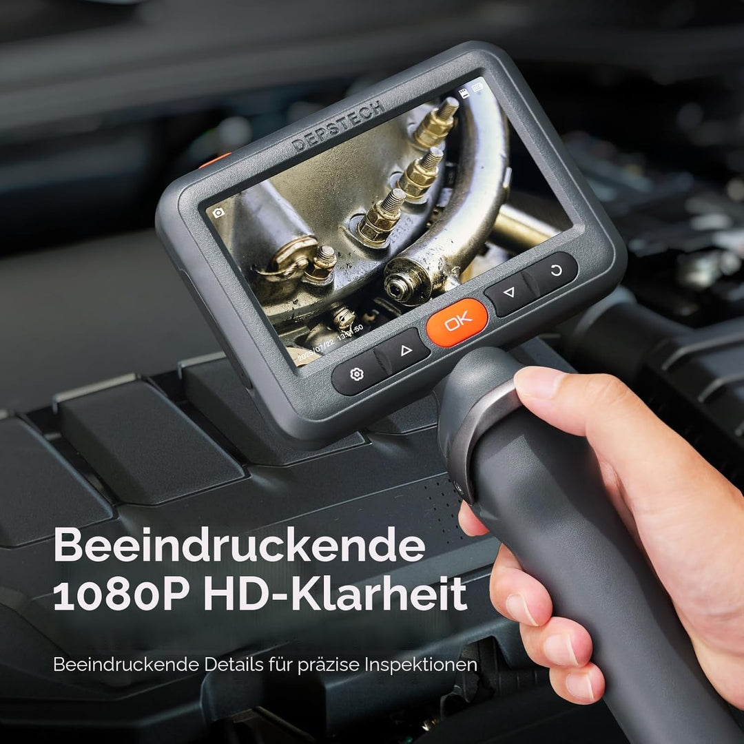 DEPSTECH 210° Drehbare Endoskopkamera mit Licht, 5" IPS-Bildschirm Endoskop Beweglicher Kopf, 6,2mm