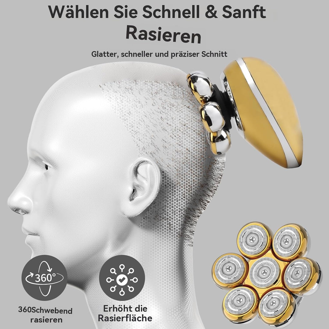 7D Rasierer mit schwimmendem Kopf für Männer mit Glatze, IPX7 wasserdichtes Rasier-Set, 5 in 1 elekt