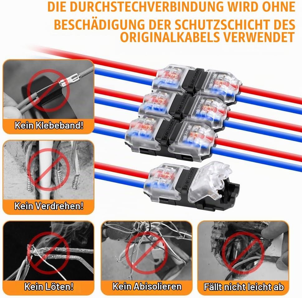 Flintronic 20 Stück H Verbinder, Niederspannung T Hahn Kabelverbinder, 2 Pin 2 Wege Kabelverbinder,