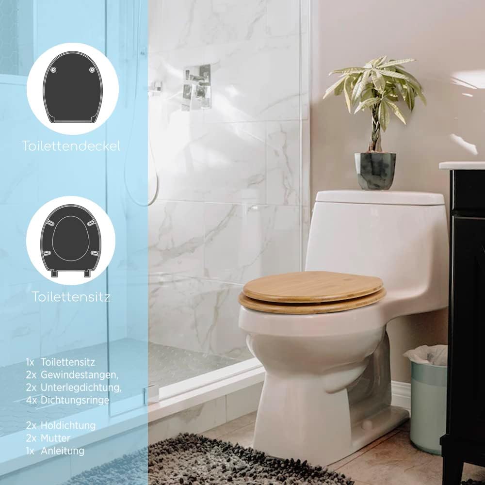 Bath4U Bambus Toilettendeckel | mit Absenkautomatik | Nachhaltige Klobrille | aus hochwertigem Bambu