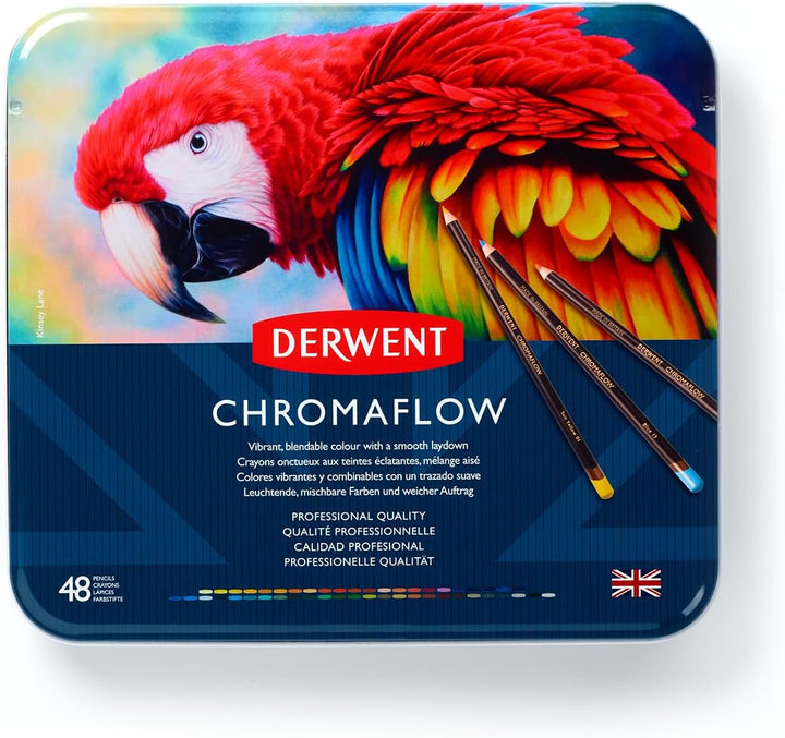 Derwent Chromaflow Buntstifte im 48er Set in Metallbox, 3,5 mm Minenstärke, Mischbar mit Geschmeidig
