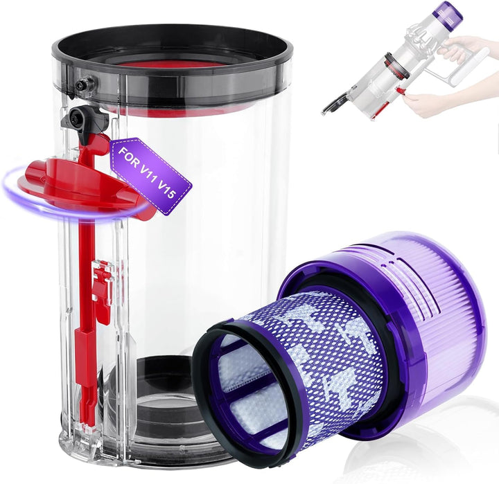 Verbesserter Ersatz-Staubbehälter für Dyson V11, V15, SV14, SV15, SV22, transparenter Mülleimer, HEP