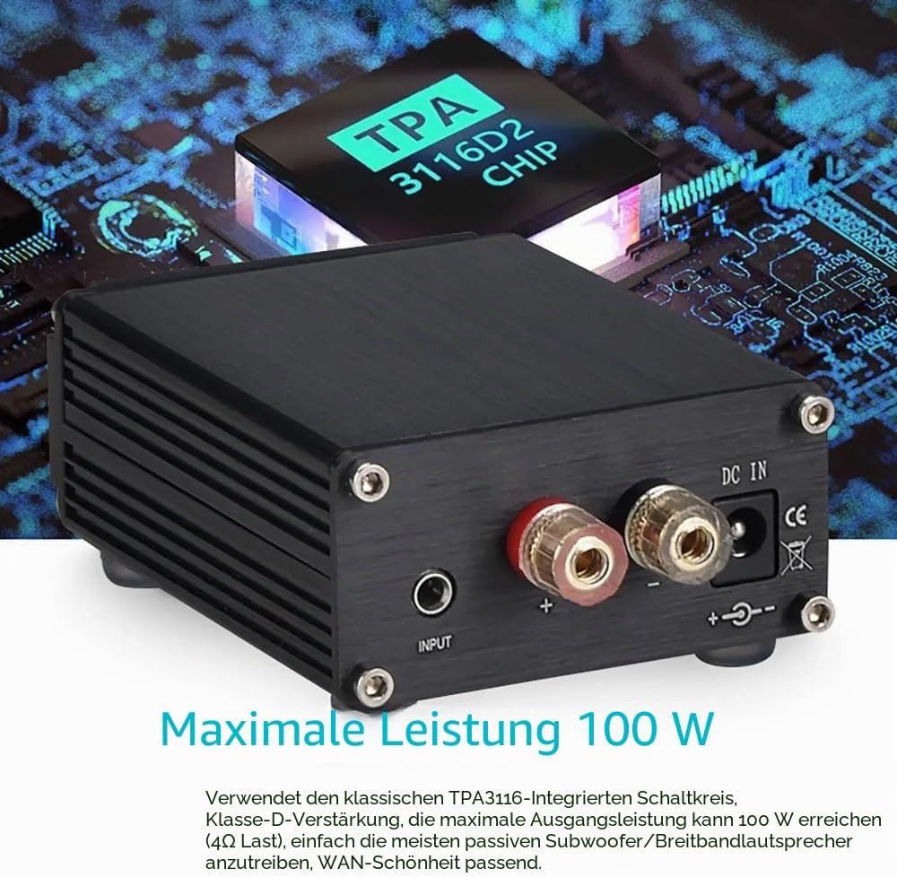 DollaTek 100W Mini Subwoofer Leistungsverstärker TPA3116D2 Audio HiFi Amp Schwarz