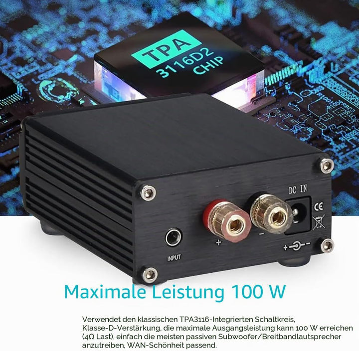 DollaTek 100W Mini Subwoofer Leistungsverstärker TPA3116D2 Audio HiFi Amp Schwarz
