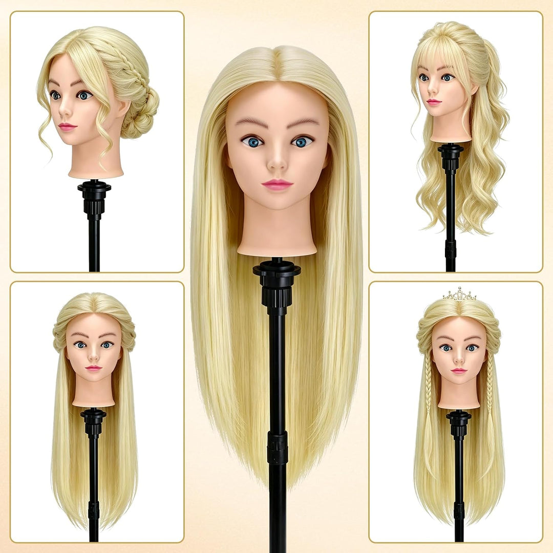 TwoWin 24 Zoll /60 cm Trainingsköpfe für Friseure, Frisierkopf mit 80% Echthaar, Übungskopf Friseurk