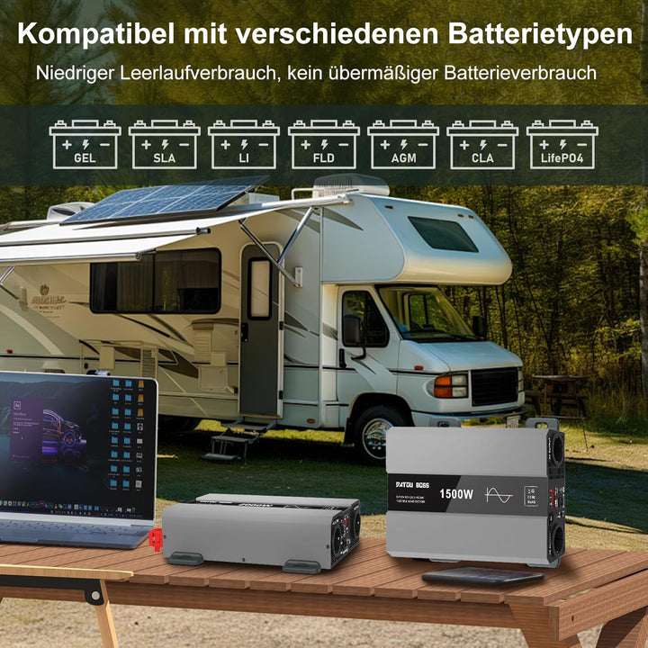 DATOUBOSS Wechselrichter 12v auf 230v Reiner Sinus 1500w/3000w, Spannungswandler 12v 230v 1500w Rein